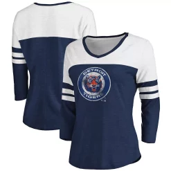 Women's Fanatics Branded Heathered Navy/White Detroit Tigers Two-Toned Distressed Cooperstown Collection Tri-Blend 3/4-Sleeve V-Neck T-Shirt