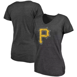 Women's Fanatics Branded Heathered Charcoal Pittsburgh Pirates Core Weathered Tri-Blend V-Neck T-Shirt