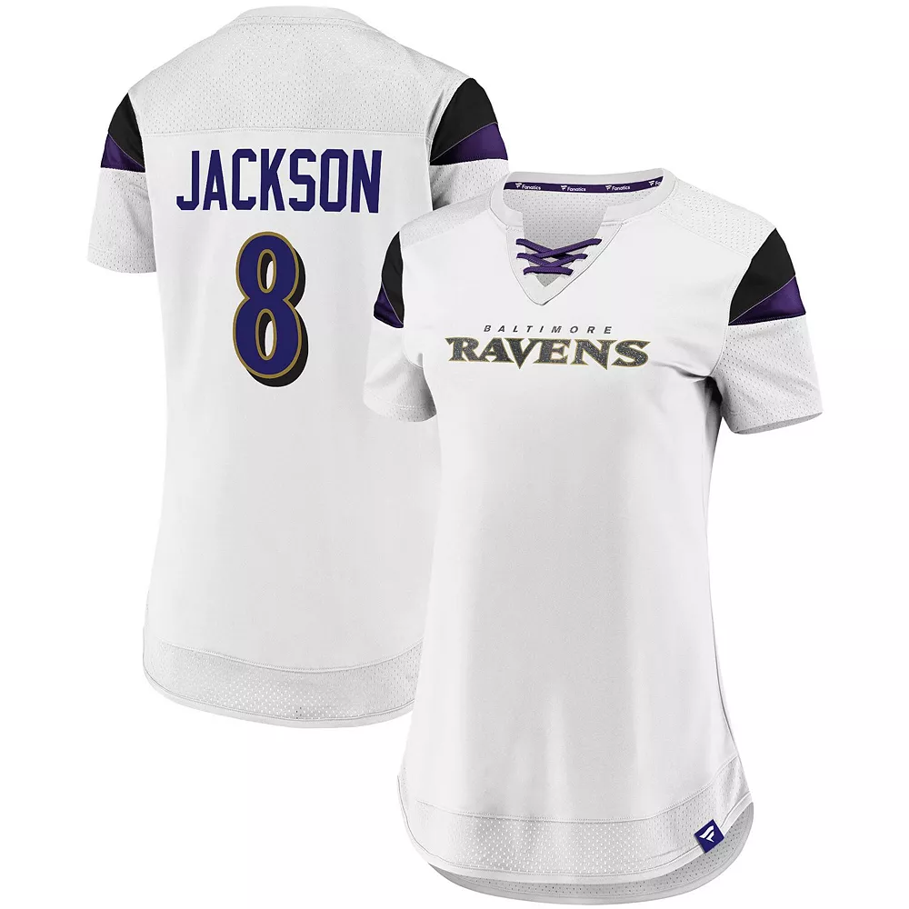 Women's Fanatics Branded Lamar Jackson White Baltimore Ravens Athena Name & Number Fashion Top 3 Women's Fanatics Branded Lamar Jackson White Baltimore Ravens Athena Name & Number Fashion Top