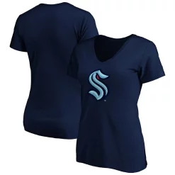 Women's Fanatics Branded Navy Seattle Kraken Primary Logo Plus Size V-Neck T-Shirt