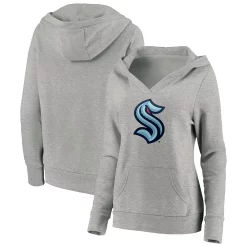 Women's Fanatics Branded Heather Gray Seattle Kraken Primary Logo Pullover Hoodie -Fanatics Clothing Shop 4609939 ALT