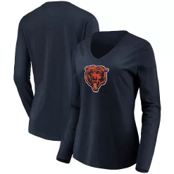 Women's NFL Pro Line by Fanatics Branded Navy Chicago Bears Primary Logo Long Sleeve V-Neck T-Shirt