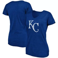 Women's Fanatics Branded Heathered Royal Kansas City Royals Core Weathered Tri-Blend V-Neck T-Shirt
