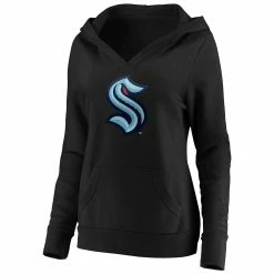 Women's Fanatics Branded Black Seattle Kraken Primary Logo V-Neck Pullover Hoodie -Fanatics Clothing Shop 4612656 ALT2