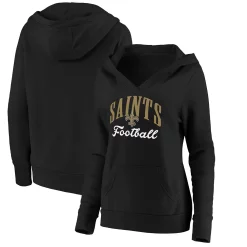 Women's Fanatics Branded Black New Orleans Saints Team Victory Script Crossover Pullover Hoodie