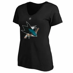 Women's Fanatics Branded Erik Karlsson Black San Jose Sharks Authentic Stack Name & Number V-Neck T-Shirt -Fanatics Clothing Shop 4643169 ALT2