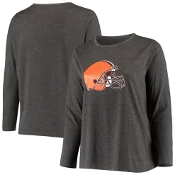 Women's Fanatics Branded Charcoal Cleveland Browns Plus Size Primary Logo Long Sleeve T-Shirt -Fanatics Clothing Shop 4644294 ALT