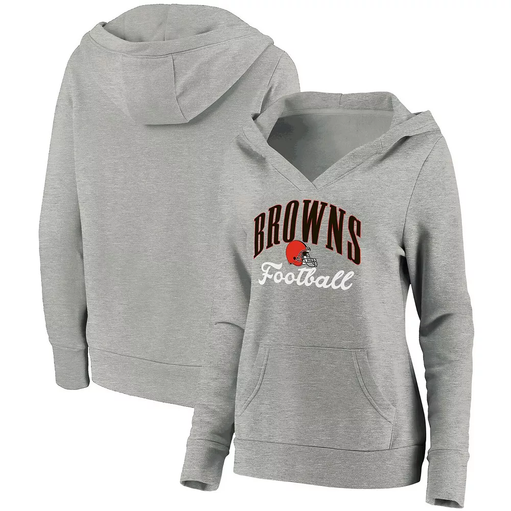 Women's Fanatics Branded Heathered Gray Cleveland Browns Team Victory Script Crossover V-Neck Pullover Hoodie 3 Women's Fanatics Branded Heathered Gray Cleveland Browns Team Victory Script Crossover V-Neck Pullover Hoodie