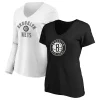 Women's Fanatics Branded Black/White Brooklyn Nets V-Neck T-Shirt Combo Pack -Fanatics Clothing Shop 4662334