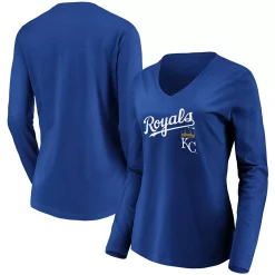 Women's Fanatics Branded Royal Kansas City Royals Core Team Lockup Long Sleeve V-Neck T-Shirt