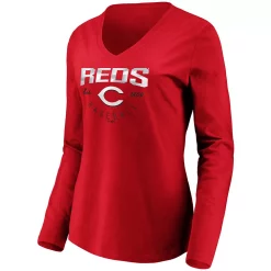 Women's Fanatics Branded Red Cincinnati Reds Core Live For It V-Neck Long Sleeve T-Shirt -Fanatics Clothing Shop 4767321 ALT2