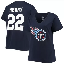 Women's Fanatics Branded Derrick Henry Navy Tennessee Titans Plus Size Name & Number V-Neck T-Shirt -Fanatics Clothing Shop 4768843 ALT