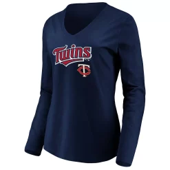Women's Fanatics Branded Navy Minnesota Twins Core Team Lockup Long Sleeve V-Neck T-Shirt -Fanatics Clothing Shop 4770556 ALT2