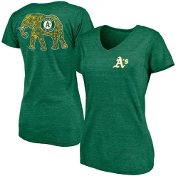 Women's Fanatics Branded Green Oakland Athletics Paisley Hometown Collection Tri-Blend V-Neck T-Shirt -Fanatics Clothing Shop 4771404 ALT
