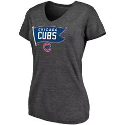 Women's Fanatics Branded Heathered Charcoal Chicago Cubs Holy Cow Hometown Collection Tri-Blend V-Neck T-Shirt -Fanatics Clothing Shop 4771503 ALT2