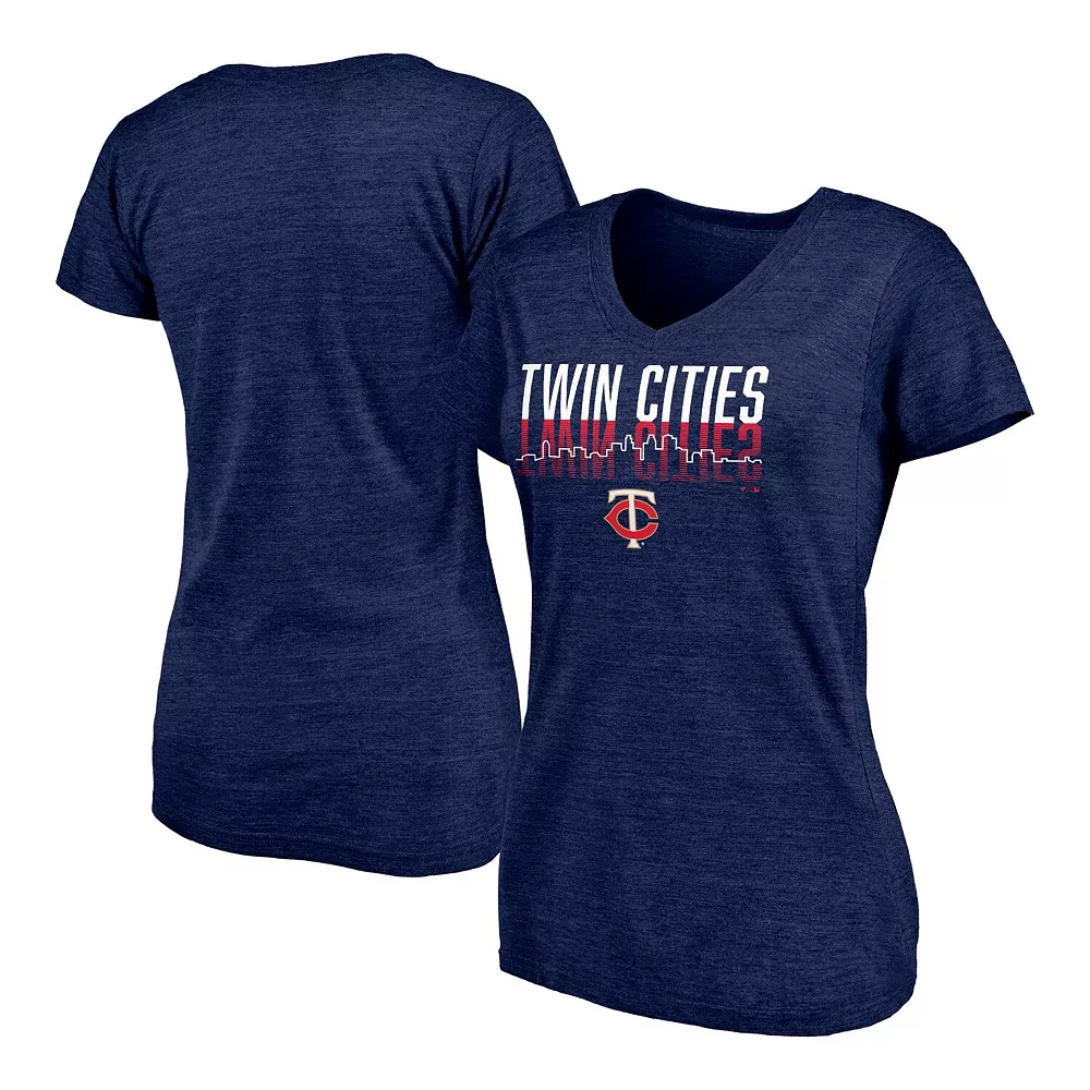 Women's Fanatics Branded Heathered Navy Minnesota Twins Twinsies Hometown Collection Tri-Blend V-Neck T-Shirt 4 Women's Fanatics Branded Heathered Navy Minnesota Twins Twinsies Hometown Collection Tri-Blend V-Neck T-Shirt - Image 2