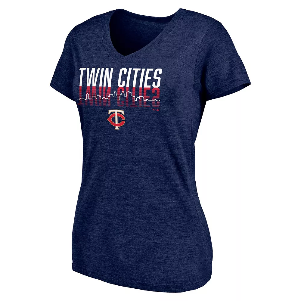 Women's Fanatics Branded Heathered Navy Minnesota Twins Twinsies Hometown Collection Tri-Blend V-Neck T-Shirt 5 Women's Fanatics Branded Heathered Navy Minnesota Twins Twinsies Hometown Collection Tri-Blend V-Neck T-Shirt - Image 3