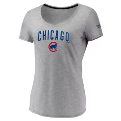Women's Fanatics Branded Gray Chicago Cubs Wordmark & Logo Space-Dye V-Neck T-Shirt -Fanatics Clothing Shop 4773943 ALT2