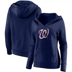 Women's Fanatics Branded Navy Washington Nationals Core Team Crossover V-Neck Pullover Hoodie
