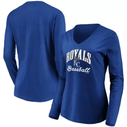 Women's Fanatics Branded Royal Kansas City Royals Victory Script V-Neck Long Sleeve T-Shirt