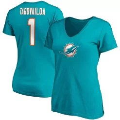 Fanatics Clothing Shop 15 Women's Fanatics Branded Tua Tagovailoa Aqua Miami Dolphins Player Icon Name & Number V-Neck T-Shirt