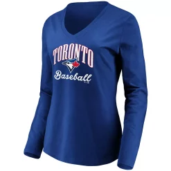 Women's Fanatics Branded Royal Toronto Blue Jays Victory Script V-Neck Long Sleeve T-Shirt -Fanatics Clothing Shop 4777015 ALT2