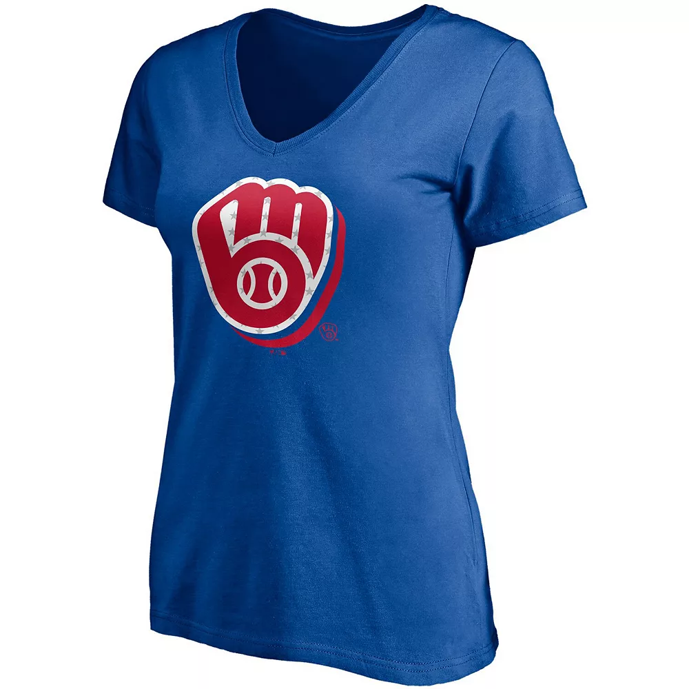 Women's Fanatics Branded Royal Milwaukee Brewers Red White & Team V-Neck T-Shirt 5 Women's Fanatics Branded Royal Milwaukee Brewers Red White & Team V-Neck T-Shirt - Image 3