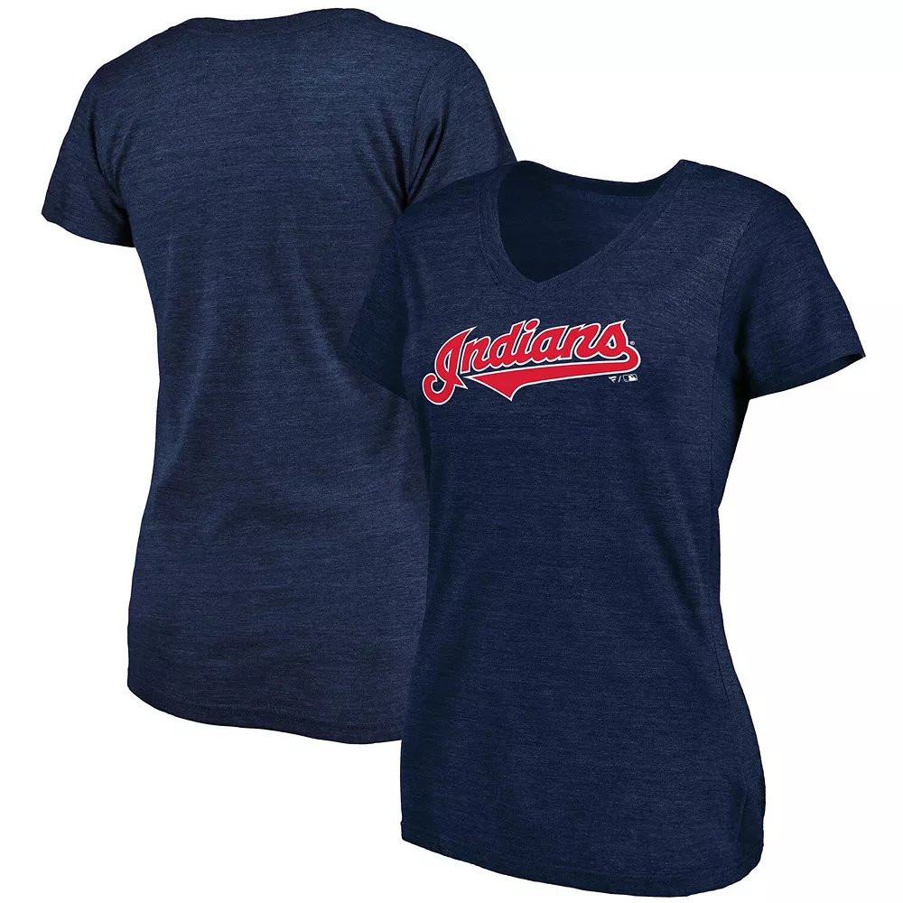 Women's Fanatics Branded Heathered Navy Cleveland Indians Wordmark Tri-Blend V-Neck T-Shirt 3 Women's Fanatics Branded Heathered Navy Cleveland Indians Wordmark Tri-Blend V-Neck T-Shirt