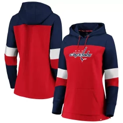 Women's Fanatics Branded Red/Navy Washington Capitals Iconic Colorblocked Fleece Pullover Hoodie