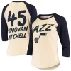 Women's Fanatics Branded Donovan Mitchell Cream Utah Jazz Raglan 3/4-Sleeve T-Shirt 2 Women's Fanatics Branded Donovan Mitchell Cream Utah Jazz Raglan 3/4-Sleeve T-Shirt -Fanatics Clothing Shop 4787222