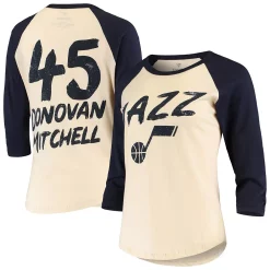 Women's Fanatics Branded Donovan Mitchell Cream Utah Jazz Raglan 3/4-Sleeve T-Shirt -Fanatics Clothing Shop 4787222 ALT