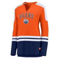 Women's Fanatics Branded Connor McDavid Orange/Navy Edmonton Oilers Power Player Long Sleeve Notch Neck T-Shirt -Fanatics Clothing Shop 4833349 ALT2