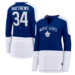 Women's Fanatics Branded Auston Matthews Blue/White Toronto Maple Leafs Power Player Long Sleeve Notch Neck T-Shirt -Fanatics Clothing Shop 4833459 ALT