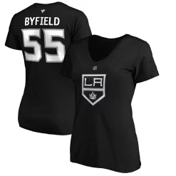 Fanatics Clothing Shop 25 Women's Fanatics Branded Quinton Byfield Black Los Angeles Kings Authentic Stack Name & Number V-Neck T-Shirt