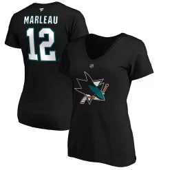 Women's Fanatics Branded Patrick Marleau Black San Jose Sharks Authentic Stack Name & Number V-Neck T-Shirt
