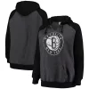 Women's Fanatics Branded Heathered Charcoal/Black Brooklyn Nets Plus Size Raglan Notch Neck Pullover Hoodie -Fanatics Clothing Shop 4905918