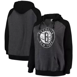 Women's Fanatics Branded Heathered Charcoal/Black Brooklyn Nets Plus Size Raglan Notch Neck Pullover Hoodie -Fanatics Clothing Shop 4905918 ALT