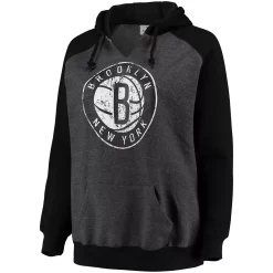 Women's Fanatics Branded Heathered Charcoal/Black Brooklyn Nets Plus Size Raglan Notch Neck Pullover Hoodie -Fanatics Clothing Shop 4905918 ALT2