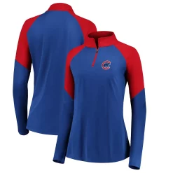 Women's Fanatics Branded Royal/Red Chicago Cubs Primary Logo Raglan Quarter-Zip Jacket