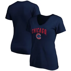 Women's Fanatics Branded Navy Chicago Cubs Team Logo Lockup V-Neck T-Shirt
