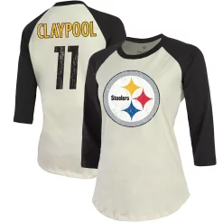 Women's Fanatics Branded Chase Claypool Cream/Black Pittsburgh Steelers Player Raglan Name & Number 3/4-Sleeve T-Shirt