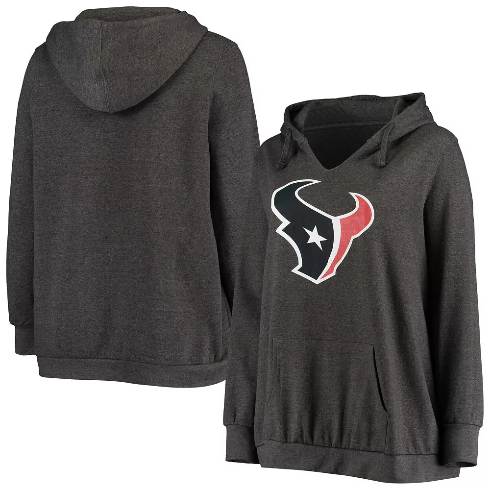 Women's Fanatics Branded Heathered Charcoal Houston Texans Plus Size Notch Neck Pullover Hoodie 3 Women's Fanatics Branded Heathered Charcoal Houston Texans Plus Size Notch Neck Pullover Hoodie
