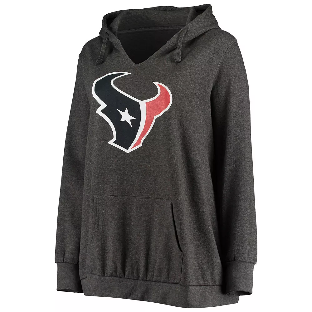 Women's Fanatics Branded Heathered Charcoal Houston Texans Plus Size Notch Neck Pullover Hoodie 5 Women's Fanatics Branded Heathered Charcoal Houston Texans Plus Size Notch Neck Pullover Hoodie - Image 3