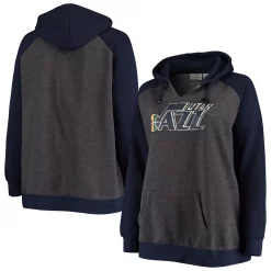 Women's Fanatics Branded Charcoal/Navy Utah Jazz Plus Size Raglan Notch Neck Pullover Hoodie -Fanatics Clothing Shop 4908405 ALT
