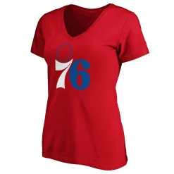 Women's Fanatics Branded Red Philadelphia 76ers Primary Logo Team V-Neck T-Shirt -Fanatics Clothing Shop 4917743 ALT2