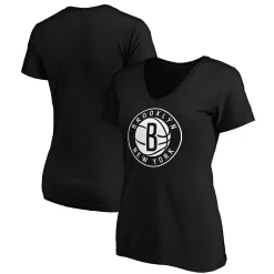 Women's Fanatics Branded Black Brooklyn Nets Primary Logo Team V-Neck T-Shirt