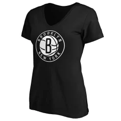 Women's Fanatics Branded Black Brooklyn Nets Primary Logo Team V-Neck T-Shirt -Fanatics Clothing Shop 4918277 ALT2
