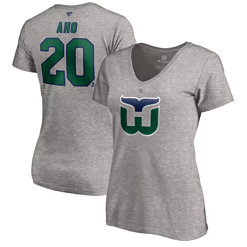 Women's Fanatics Branded Sebastian Aho Heather Charcoal Carolina Hurricanes 2020/21 Special Edition Authentic Stack Name & Number V-Neck T-Shirt 4 Women's Fanatics Branded Sebastian Aho Heather Charcoal Carolina Hurricanes 2020/21 Special Edition Authentic Stack Name & Number V-Neck T-Shirt - Image 2