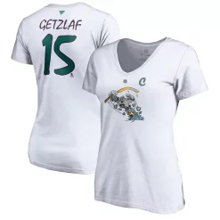 Women's Fanatics Branded Ryan Getzlaf White Anaheim Ducks 2020/21 Special Edition Authentic Stack Name & Number V-Neck T-Shirt