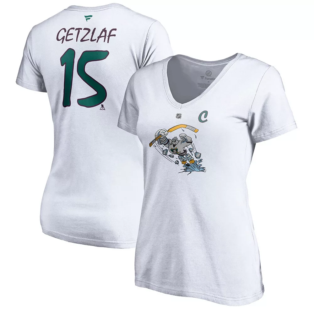 Women's Fanatics Branded Ryan Getzlaf White Anaheim Ducks 2020/21 Special Edition Authentic Stack Name & Number V-Neck T-Shirt 3 Women's Fanatics Branded Ryan Getzlaf White Anaheim Ducks 2020/21 Special Edition Authentic Stack Name & Number V-Neck T-Shirt